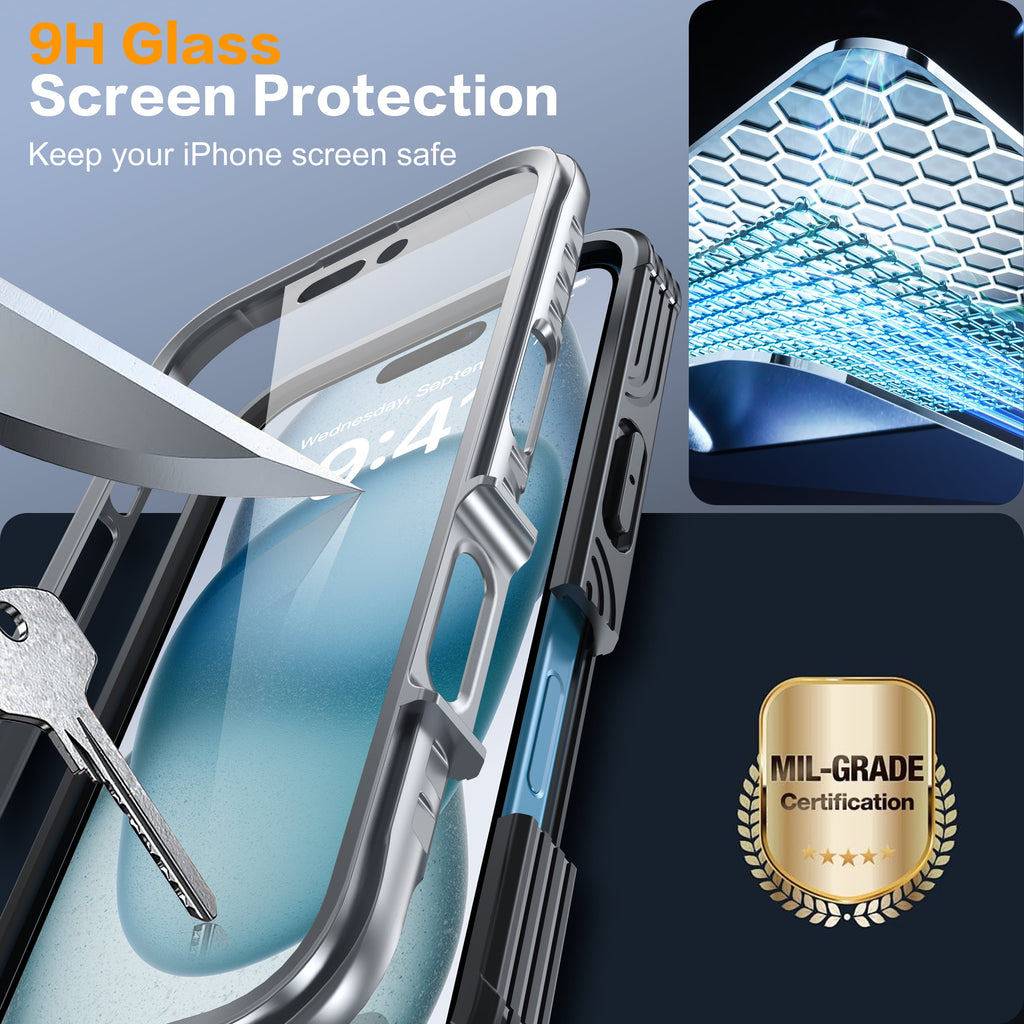 for Iphone 16 plus Case, Double Front Frame Built-In 9H Tempered Glass Screen Protector + Privacy Screen Protector, Compatible with Magsafe, Magnetic Phone Case for Iphone 16 Plus-Black
