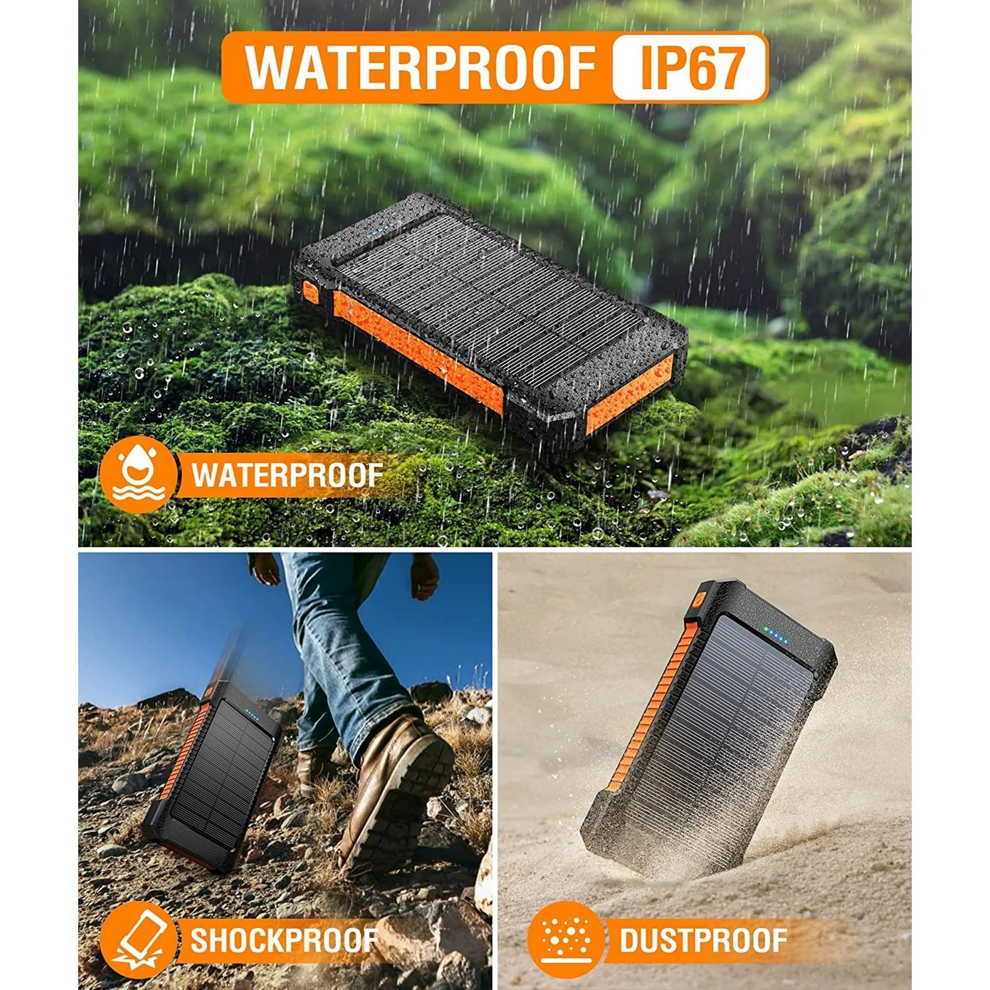 26800Mah Solar Power Bank, USB Portable Solar Charger Compatible for Iphone, Android Phone